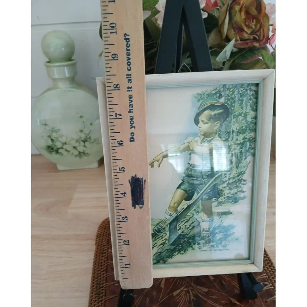 Vintage Art Print Forestry Work Young German Man with Axe In Traditional Dress - Picture 7 of 8